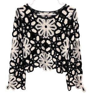 🌼 POL One Black & Cream 3D Floral Crochet Sweater 🌼 Boho Statement Top